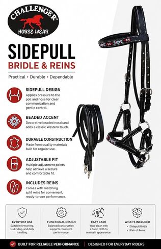 حصان غربي من الجلد الأسود مزين بالخرز من Bitless Sidepull Bridle 77RT17BK-F in Kuwait