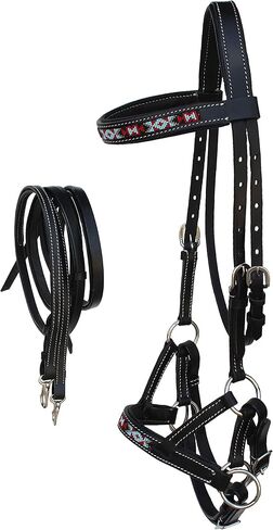 حصان غربي من الجلد الأسود مزين بالخرز من Bitless Sidepull Bridle 77RT17BK-F in Kuwait