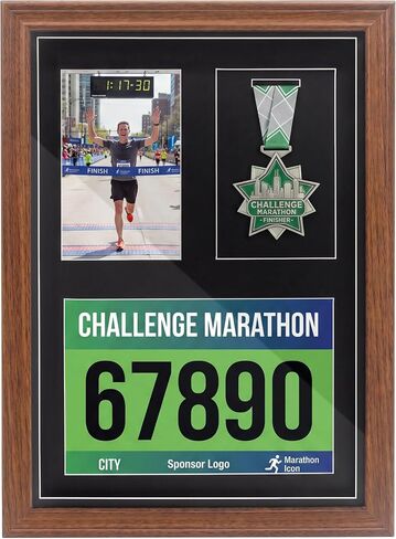 FramePro 18"x13" Medal Display Case - 3-in-1 Mat Design for Race Bib and Medal Display, 5x7 Photo & Certificate, Marathon Medal Display Frame, Wall-Mounted Black Wood Frame with Real Glass, Black in Kuwait