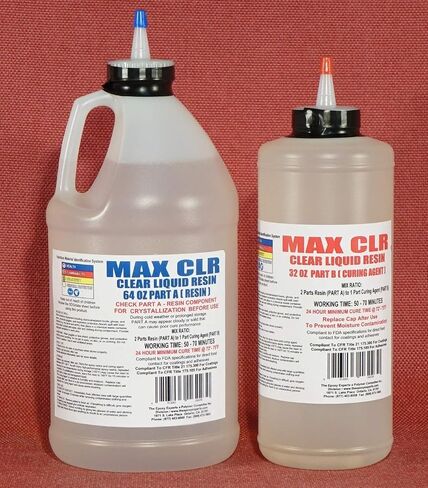 نظام راتنجات الإيبوكسي MAX CLR A/B - طقم 3/4 جالون - آمن للطعام، طلاء متوافق مع إدارة الغذاء والدواء الأمريكية، شفاف كريستالي، مقاوم للبقع، طلاء سطح الطاولة والطاولة، طلاء الخشب، راتنج الألياف الزجاجية in Kuwait