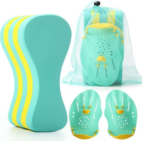 WinnerWhy 4 Pcs Swim Training Pull Buoy Hand Paddles Set Include 1 Pull Buoy 2 Hand Paddles with Adjustable Straps 1 Bag Swimming Training Equipment for Adult, Beginners in Kuwait