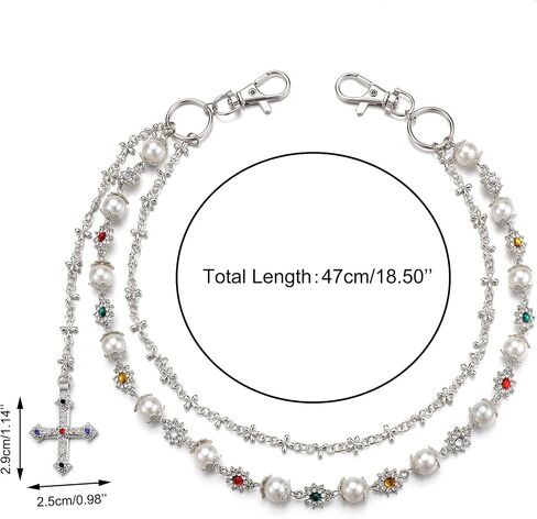 Layered Pants Wallet Chains for Men Fashion Jean Pocket Chain Exquisite Rhinestone Flower Pearl Purse Bag Charm in Saudi Arabia