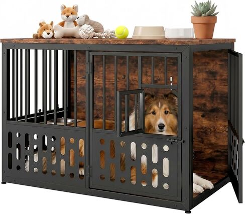 48 بوصة XXL Dog Dog Crate Furniture ، Buden Chewroff Dog Beterains مع نافذة تفاعلية ، 360 درجة أوعية قابلة للتعديل (5 ارتفاعات) ، أعلى طاولة التخزين ، قفص الكلب XL الشاق للخدمة المتوسطة ، بني ، بني ، بني. in Kuwait