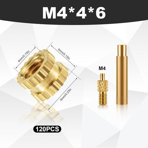 120pcs Threaded Insert, M4 x 4 x 6 3D Printing Brass Nuts Internal Thread Heat Embedment Nut for 3D Printer Parts Plastic Shell Injection Molding in Kuwait