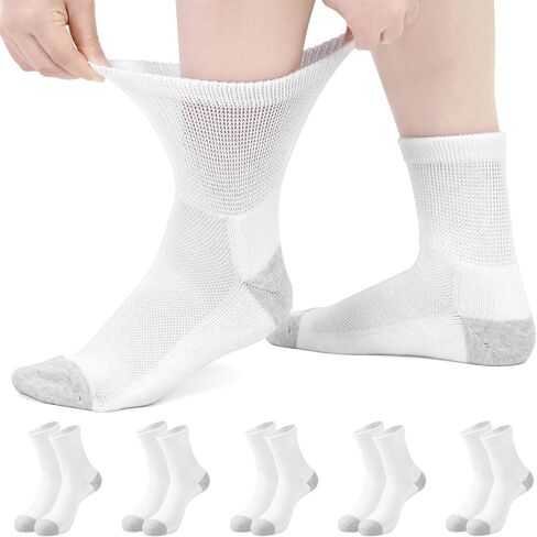 Diabetic Socks for Women Size 9-11, Women's Diabetic Socks, Wide Ankle, Seamless Toe and Cushion Sole, 5 pairs White in Saudi Arabia