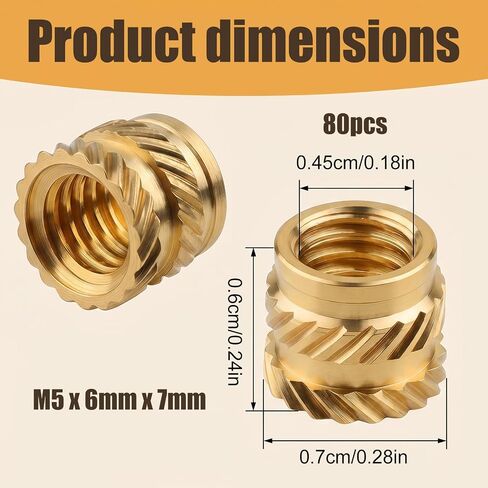 80Pcs M5 Heat Set Inserts Knurled Brass Nuts M5 x D7 x L6 Threaded Insert for 3D Printing Plastic Components Loptop Shells in Kuwait