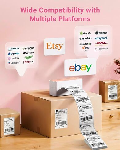 طابعات التسمية الحرارية لـ Asprink Bluetooth - 241BT طابعات تسمية الشحن اللاسلكية للأعمال التجارية والحزم الصغيرة ، صانع ملصقات شحن الطابعة الحرارية الوردي ، متوافق مع iPhone و USPs و Amazon in Kuwait