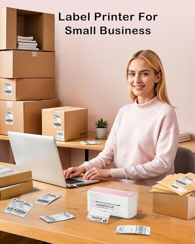 طابعات التسمية الحرارية لـ Asprink Bluetooth - 241BT طابعات تسمية الشحن اللاسلكية للأعمال التجارية والحزم الصغيرة ، صانع ملصقات شحن الطابعة الحرارية الوردي ، متوافق مع iPhone و USPs و Amazon in Kuwait