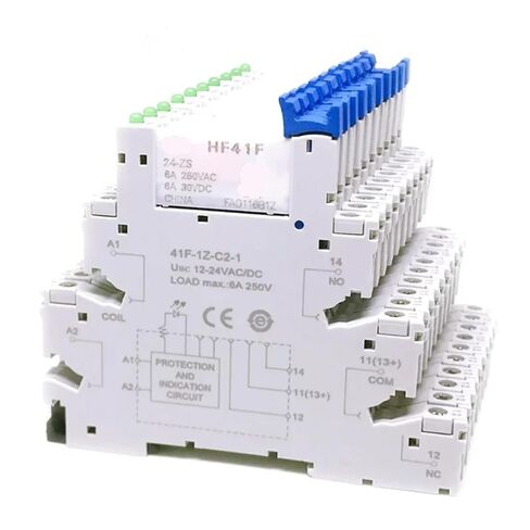 10Pcs 41F-1Z-C2-1 HF41F 5-ZS 12-ZS 24-ZS 5V 12V 24V 230V 6A 1CO Slim/SSR Relay Mount On Screw Socket with LED Wafer Relay(10Pcs HF41F-24V-ZS) in Kuwait