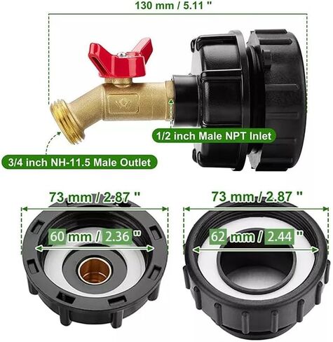 275-330 Gallon IBC Tote Tank Adapter 2.44" Fine Thread 1/2" Male NPT ×3/4" in Kuwait
