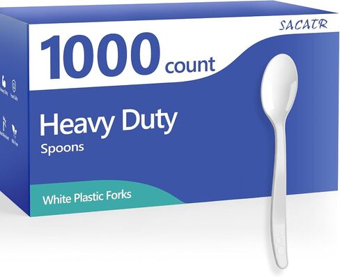 عدد 1000 ملاعق بلاستيكية شفافة من SACATR - ملاعق فضية بلاستيكية شديدة التحمل، ملاعق ممتازة للاستعمال مرة واحدة، خالية من مادة BPA، مقاومة للحرارة، مناسبة للحفلات والمناسبات والاستخدام اليومي in Kuwait