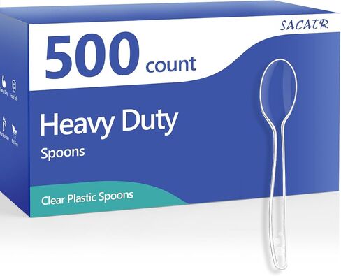 عدد 1000 ملاعق بلاستيكية شفافة من SACATR - ملاعق فضية بلاستيكية شديدة التحمل، ملاعق ممتازة للاستعمال مرة واحدة، خالية من مادة BPA، مقاومة للحرارة، مناسبة للحفلات والمناسبات والاستخدام اليومي in Kuwait