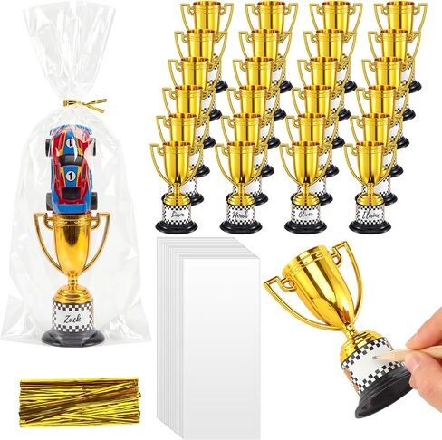 Novabright 24 Set Mini Trophies Bulk Race Car Party Favor Gifts Checkered 3.7 Inch Plastic Gold Trophies Cups for Racing Car Theme Birthday Party Supplies Gifts Rewards Sports Tournament Winning Prize in Kuwait