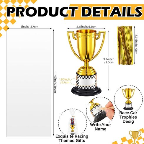Novabright 24 Set Mini Trophies Bulk Race Car Party Favor Gifts Checkered 3.7 Inch Plastic Gold Trophies Cups for Racing Car Theme Birthday Party Supplies Gifts Rewards Sports Tournament Winning Prize in Kuwait