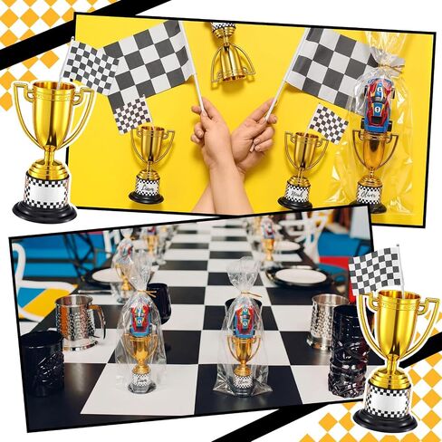 Novabright 24 Set Mini Trophies Bulk Race Car Party Favor Gifts Checkered 3.7 Inch Plastic Gold Trophies Cups for Racing Car Theme Birthday Party Supplies Gifts Rewards Sports Tournament Winning Prize in Kuwait