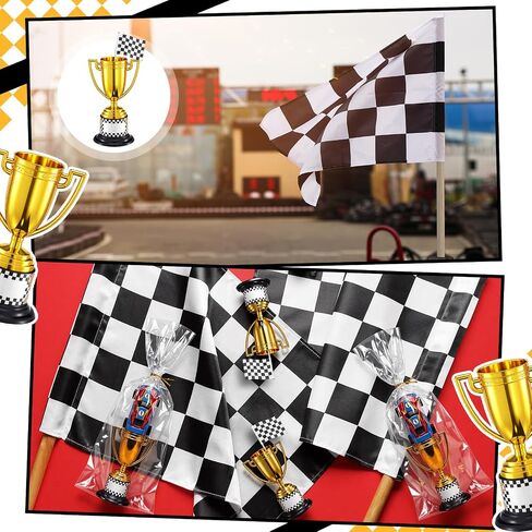 Novabright 24 Set Mini Trophies Bulk Race Car Party Favor Gifts Checkered 3.7 Inch Plastic Gold Trophies Cups for Racing Car Theme Birthday Party Supplies Gifts Rewards Sports Tournament Winning Prize in Kuwait