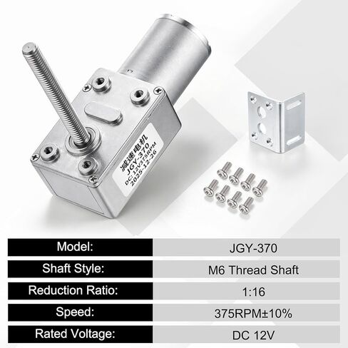 MECCANIXITY JGY-370 12V 375RPM DC محرك تروس دودة M6 عمود خيط عمود تروس توربيني عالي عزم الدوران محرك كهربائي مخفض مع دعامة تثبيت على شكل حرف L للأفران وأجهزة العرض in Kuwait