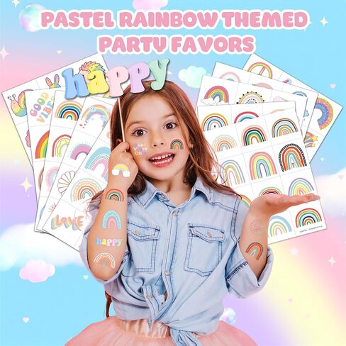96 PCS الباستيل قوس قزح ما قبل القطع الوشم المؤقتة ملصق بوهو قوس قزح قوس قزح الزخارف الحفلات الحفلات اللوازم ديكور الهدايا الأولاد الفتيات دش الطفل لطيف ومدرسة الوشم المزيفة in Kuwait