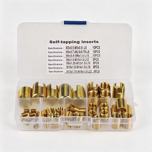 50PCS Self-Tapping Thread Inserts Assortment Kit, Brass, M3 to M12, with Storage Box in Kuwait