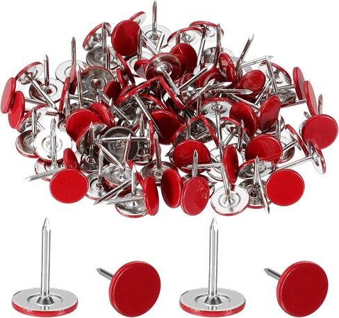 uxcell 100Pcs Upholstery Thumb Tacks, 7/16" x 9/16" Flat Head Upholstery Push Pins Decorative Nails for Wood Wall Furniture, Red in Kuwait