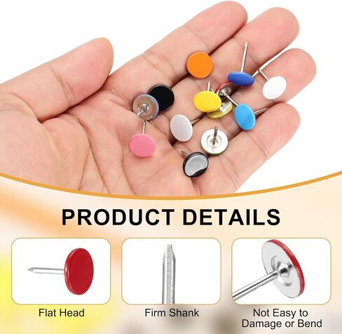 uxcell 100Pcs Upholstery Thumb Tacks, 7/16" x 9/16" Flat Head Upholstery Push Pins Decorative Nails for Wood Wall Furniture, Red in Kuwait