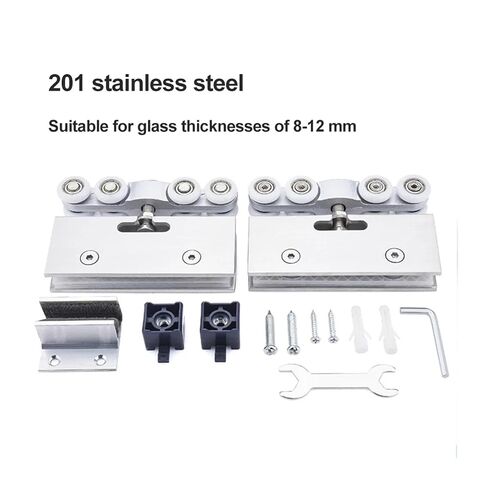 1 Set Silent Glass Pulley Pulley Sliding Door Hanger Track Glass Door Hanging Wheel Pulley Silent Glass Pulley Accessory(201 Stainless (1set)) in Kuwait