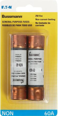 Cooper Bussmann BP/NON-60 60-Amp خرطوشة لمرة واحدة غير فئة الحد الحالي K5 250V UL مدرجة، 2 حزمة in Kuwait