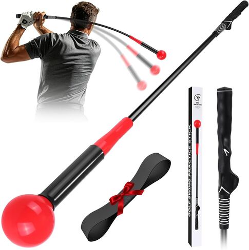 MIKOSI Golf Swing Trainer Aid، عصا تسخين الجولف مقاس 40 بوصة مع شريط للذراع، تعمل على تحسين إيقاع التأرجح والسرعة والمرونة والتوازن، ملحقات تدريب الجولف المحمولة للممارسة في الفناء الخلفي الداخلي والخارجي in Kuwait