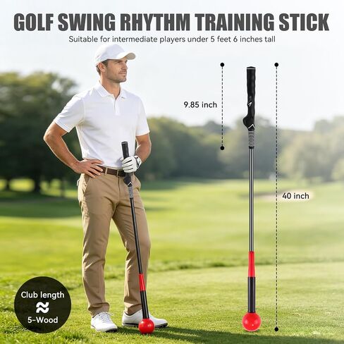 MIKOSI Golf Swing Trainer Aid، عصا تسخين الجولف مقاس 40 بوصة مع شريط للذراع، تعمل على تحسين إيقاع التأرجح والسرعة والمرونة والتوازن، ملحقات تدريب الجولف المحمولة للممارسة في الفناء الخلفي الداخلي والخارجي in Kuwait