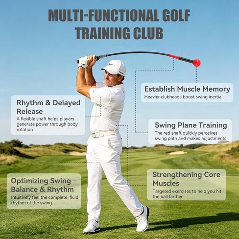MIKOSI Golf Swing Trainer Aid، عصا تسخين الجولف مقاس 40 بوصة مع شريط للذراع، تعمل على تحسين إيقاع التأرجح والسرعة والمرونة والتوازن، ملحقات تدريب الجولف المحمولة للممارسة في الفناء الخلفي الداخلي والخارجي in Kuwait