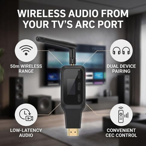 Gugxiom ARC إلى جهاز إرسال بلوتوث، محول صوت HDMI ARC مع نطاق 50 مترًا وزمن وصول منخفض aptX، للتلفزيون إلى سماعات الرأس المزدوجة، التحكم في مستوى الصوت CEC in Kuwait