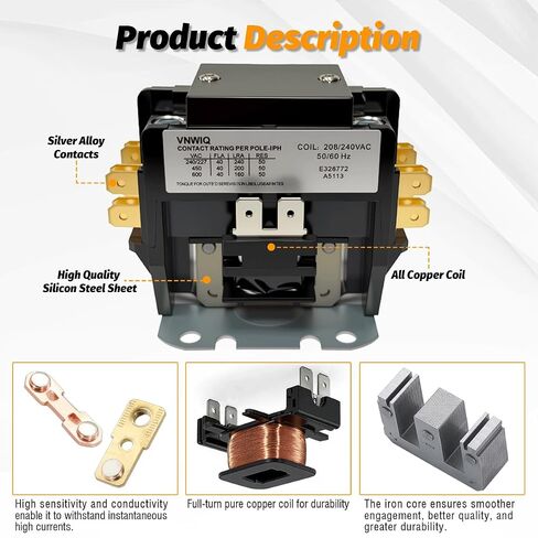DP402402 Double Two Pole 40 FLA 50 RLA 240 Volt Coil A/C Contactor, 2P 40 Amp 240V HVAC Contactor with Box Lug Terminals, 14423 C2S40C DP2040C DPA42VO9 for GE Air Conditioner Compressor Heat Pump in Saudi Arabia