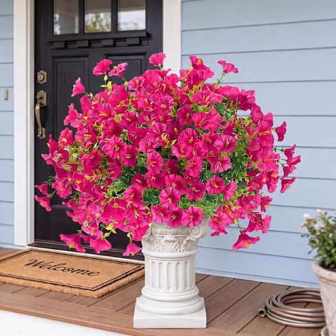Artificial Flowers for Outdoors 12 Bundles Realistic Faux Plants UV Resistant Fake Silk Morning Glory with Eucalyptus for Front Door Planter Patio Porch Outside Spring Summer Decoration (White) in Kuwait