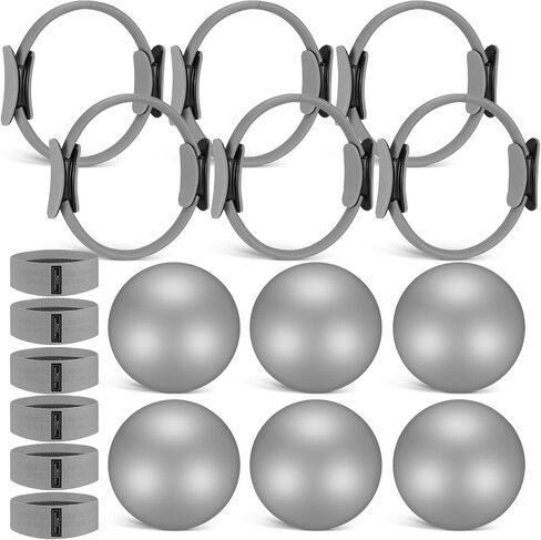 Seenelling 18 Pcs Pilates Ring and Ball Set with Resistance Bands Home Workout Pilates Equipment 11.8 Inch Magic Circle with Padded Handles, Mini Ball for Strength, Toning, Flexibility (Grey) in Kuwait