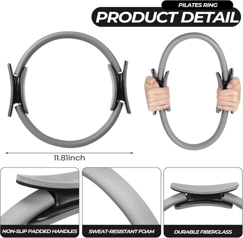 Seenelling 18 Pcs Pilates Ring and Ball Set with Resistance Bands Home Workout Pilates Equipment 11.8 Inch Magic Circle with Padded Handles, Mini Ball for Strength, Toning, Flexibility (Grey) in Kuwait