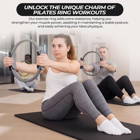 Seenelling 18 Pcs Pilates Ring and Ball Set with Resistance Bands Home Workout Pilates Equipment 11.8 Inch Magic Circle with Padded Handles, Mini Ball for Strength, Toning, Flexibility (Grey) in Kuwait