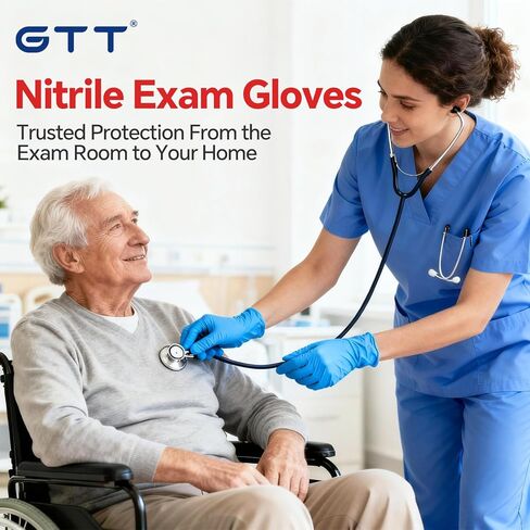 قفازات فحص النتريل GTT للاستعمال مرة واحدة، تنظيف خالي من اللاتكس، 6 مل، إعداد الطعام، الطبخ، ميكانيكي، أزرق 200 قطعة in Kuwait