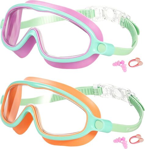 Swim Goggles 2 Pack Anti-Fog UV Protection Pool Water Kids Swimming Goggles for 3-15 in Kuwait