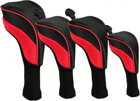 Golf Club Head Covers Set (4 Pcs) for Fairway Woods, Driver, and Hybrids - Long Neck Mesh Design with Interchangeable 3/4/5/6/7/X Number Tags - Golf Accessories for Men and Women in Kuwait
