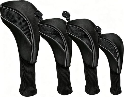 Golf Club Head Covers Set (4 Pcs) for Fairway Woods, Driver, and Hybrids - Long Neck Mesh Design with Interchangeable 3/4/5/6/7/X Number Tags - Golf Accessories for Men and Women in Kuwait