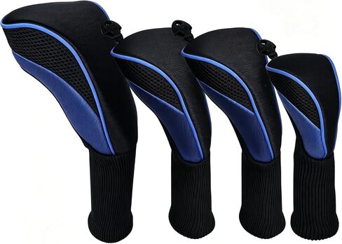 Golf Club Head Covers Set (4 Pcs) for Fairway Woods, Driver, and Hybrids - Long Neck Mesh Design with Interchangeable 3/4/5/6/7/X Number Tags - Golf Accessories for Men and Women in Kuwait