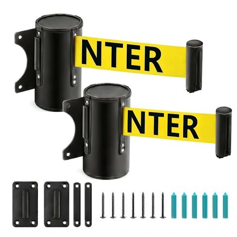 Landical 2 Pack 16ft حاجز حزام قابل للسحب مثبت على الحائط، حاجز أمان عالي الوضوح مخطط أصفر للتحكم في الحشود مع نظام فرامل بطيء للمستودع، المدخل، المتجر، ورشة العمل، المدرسة in Kuwait