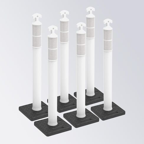 6PCS White 42" Delineator Post with Water Filled Base & Reflective Collars, Portable Traffic Safety Posts for Parking Lot, Road, Construction in Kuwait