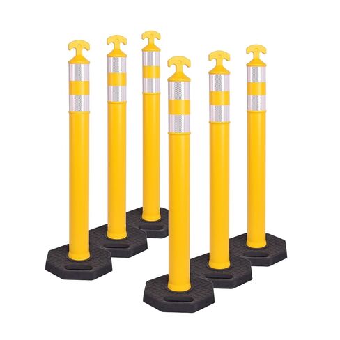 6 PCS 42 inch White Delineator Posts with Rubber Base, Heavy Duty Flexible Traffic Safety Posts Reflective for Parking Lot Road Construction Driveway Warehouse in Kuwait