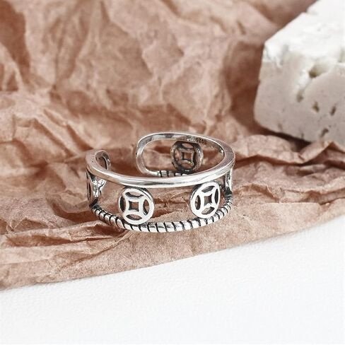 Adjustable Rings for women925silver ringsfor Women Ring for Women Cold Wind Jewelry S925 Silver Vintage Money Ring Trendy Delicate Birthday in Kuwait