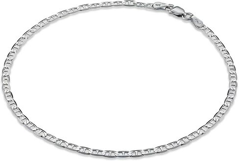 LeCalla Silver Anklets for Women | 925 Sterling Silver Italian 3mm & 4mm Mariner Link Chain Anklets | Mariner Chain Anklet for Beach, Party & Daily Wear | Ankle Bracelet Foot Jewelry in Kuwait