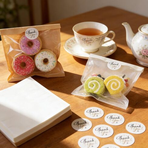 100 Pcs Cookie Packaging Bags with Seal and Window 7.1 x 7.5 Inch White Kraft Paper Bakery Bags with Window Thank You Stickers for Donut Bread Sandwich Cake Cookie Candy in Kuwait