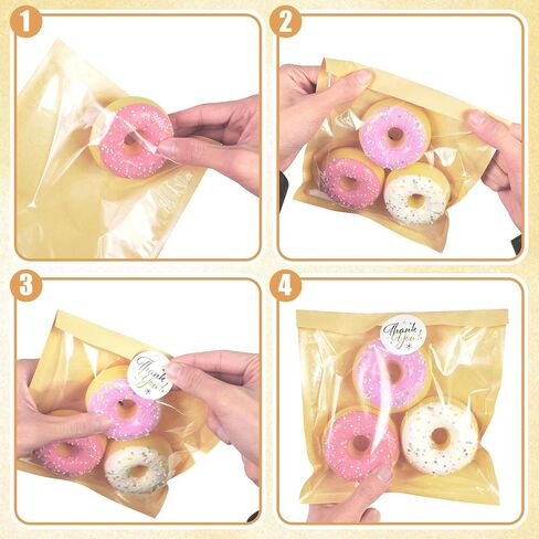 100 Pcs Cookie Packaging Bags with Seal and Window 7.1 x 7.5 Inch White Kraft Paper Bakery Bags with Window Thank You Stickers for Donut Bread Sandwich Cake Cookie Candy in Kuwait