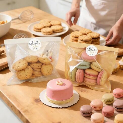 100 Pcs Cookie Packaging Bags with Seal and Window 7.1 x 7.5 Inch White Kraft Paper Bakery Bags with Window Thank You Stickers for Donut Bread Sandwich Cake Cookie Candy in Kuwait