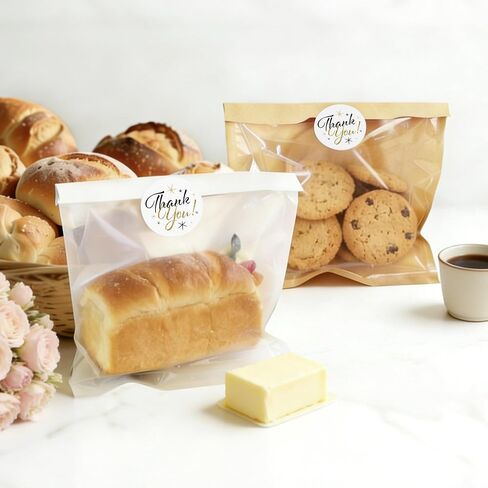 100 Pcs Cookie Packaging Bags with Seal and Window 7.1 x 7.5 Inch White Kraft Paper Bakery Bags with Window Thank You Stickers for Donut Bread Sandwich Cake Cookie Candy in Kuwait